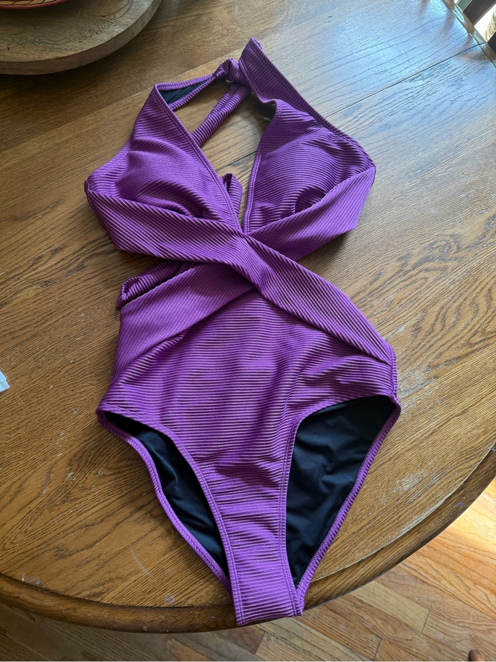 Cupshe Deep Purple Textured Cross-Front One-Piece Swimsuit